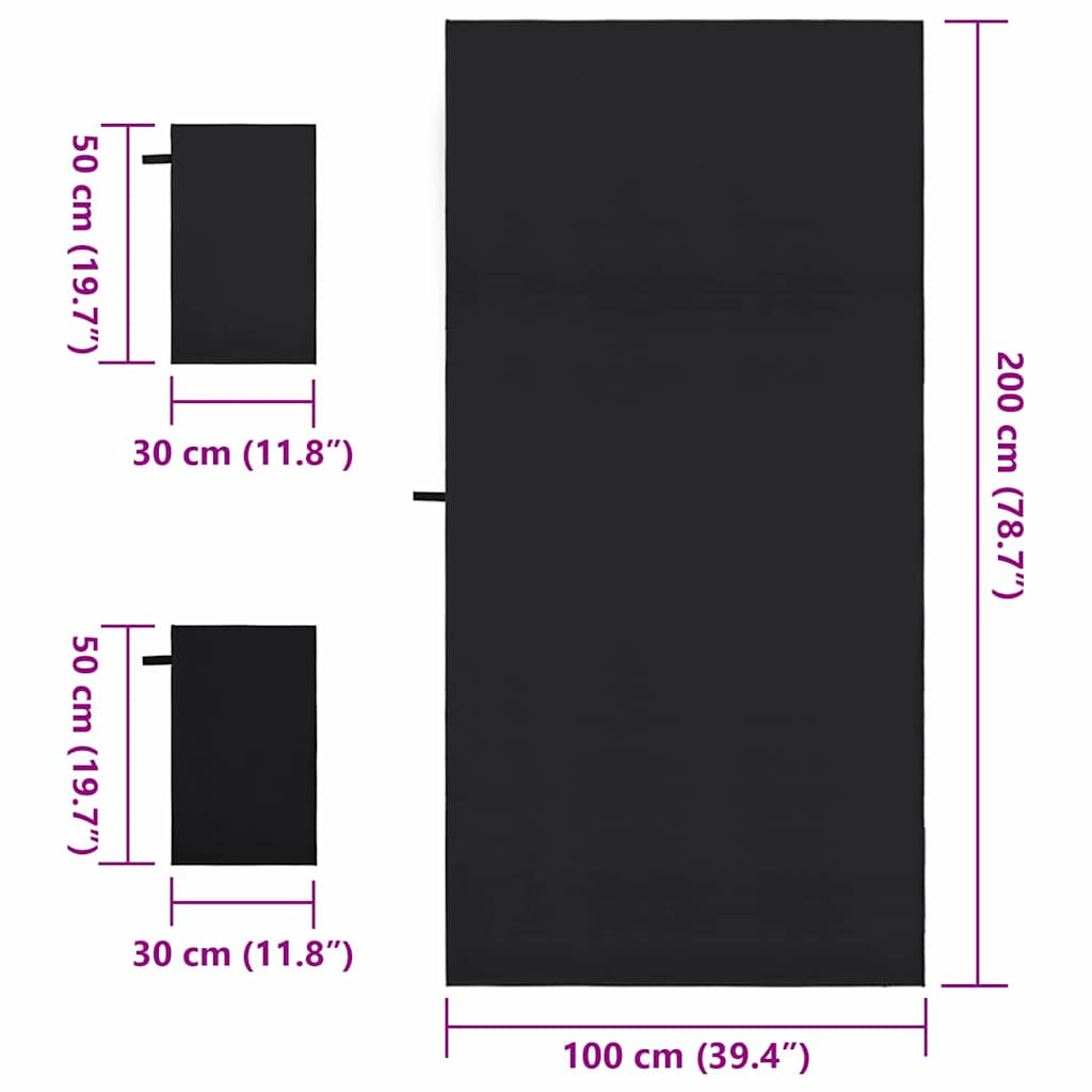 vidaXL Σύνολο πετσέτας αθλητισμού 3 τμχ. Μαύρο 210 x 100 cm