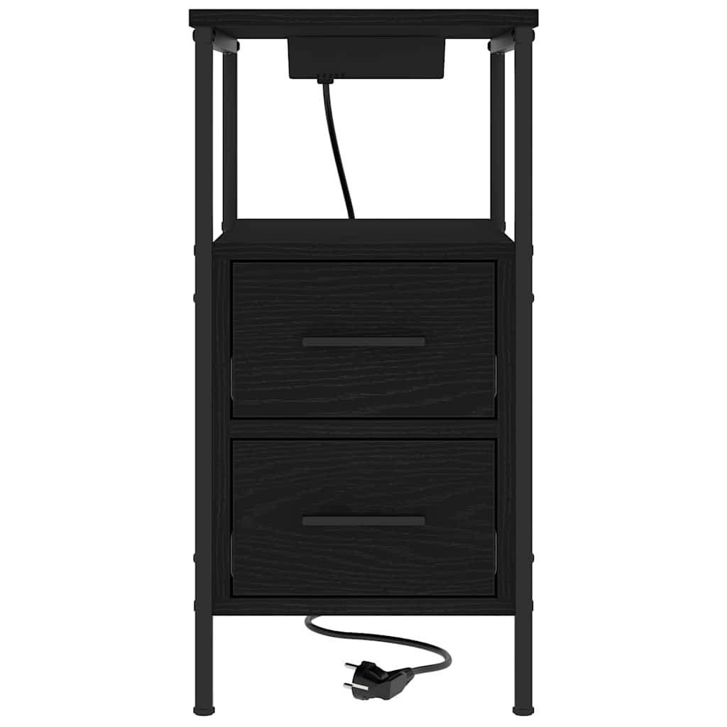 vidaXL Κομοδίνο 2 pcs Μαύρη Οξυά 30 x 48 x 61 εκ Επεξεργασμένο ξύλο