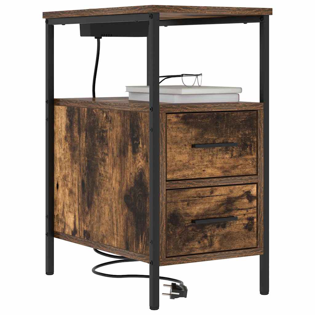 vidaXL Κομοδίνο 2 pcs Καπνιστό Δρύς 30 x 48 x 61 εκ Επεξεργασμένο ξύλο