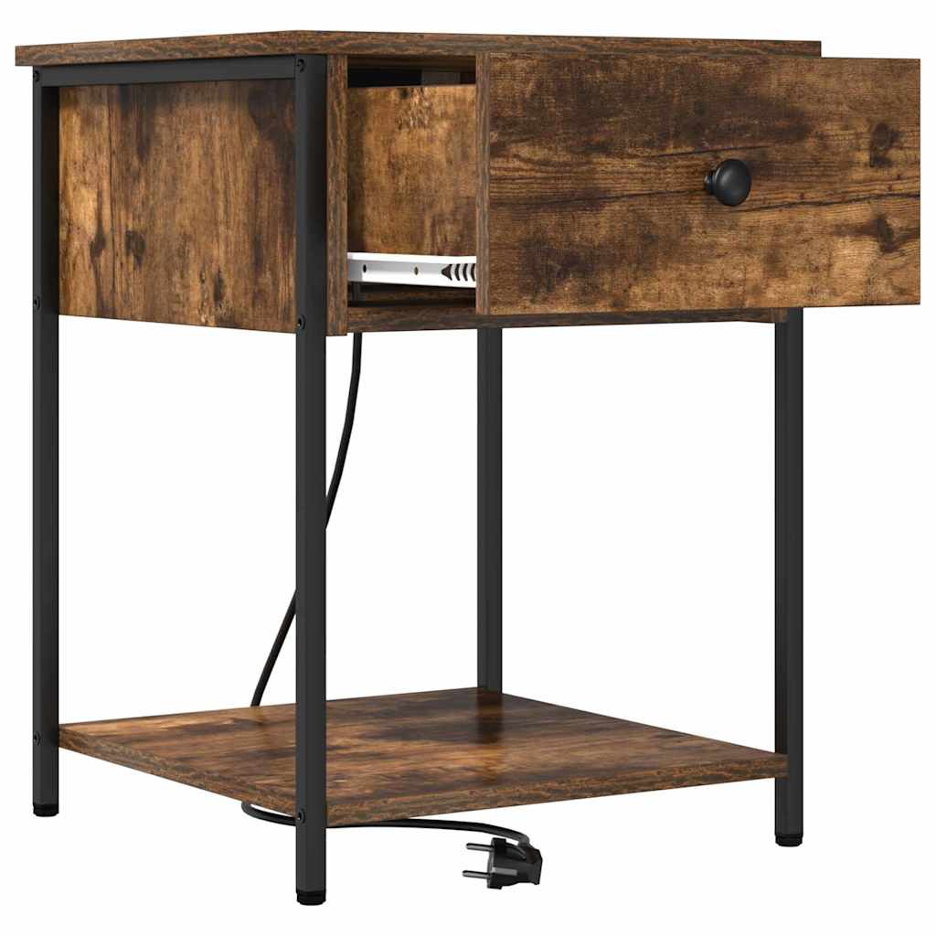 vidaXL Κομοδίνο με συρτάρι 2 pcs Καπνιστό Δρύς 42 x 41 x 56 εκ.