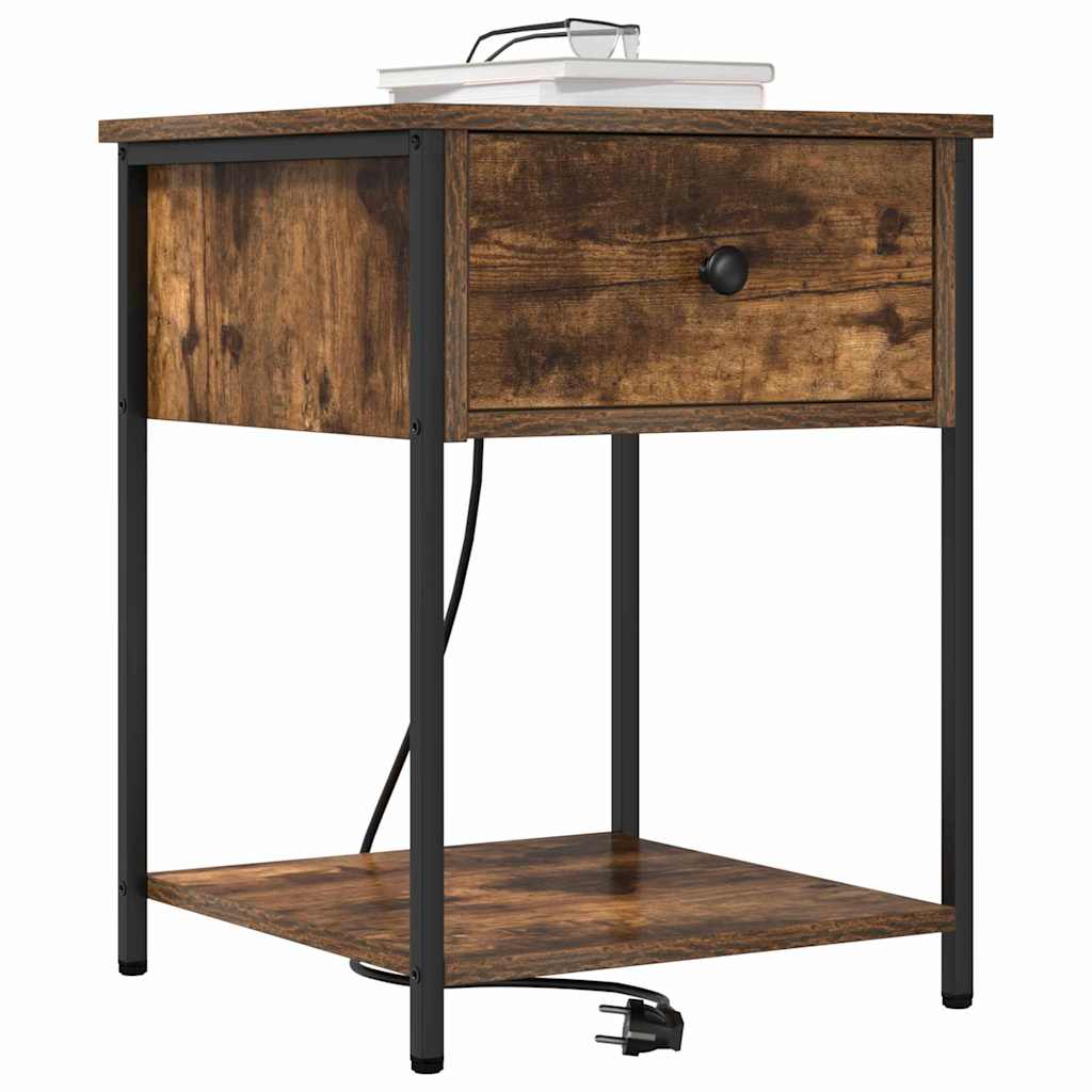 vidaXL Κομοδίνο με συρτάρι 2 pcs Καπνιστό Δρύς 42 x 41 x 56 εκ.