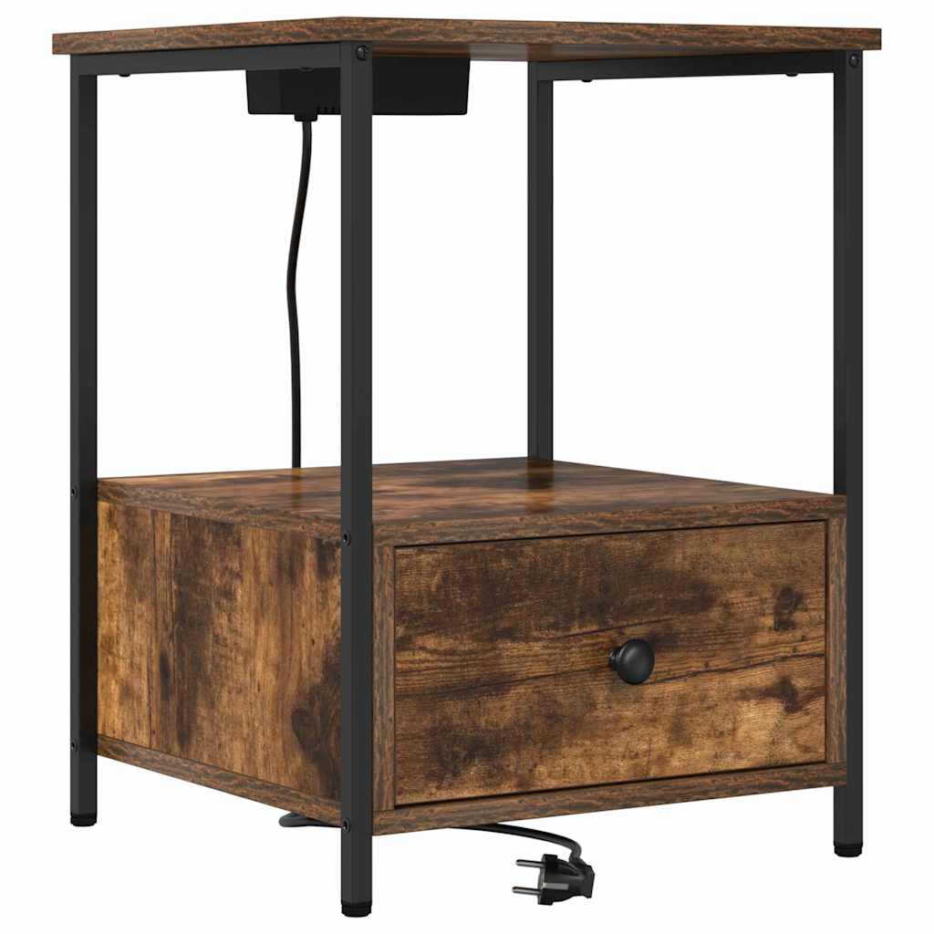 vidaXL Κομοδίνο με συρτάρι 2 pcs Καπνιστό Δρύς 42 x 41 x 56 εκ.