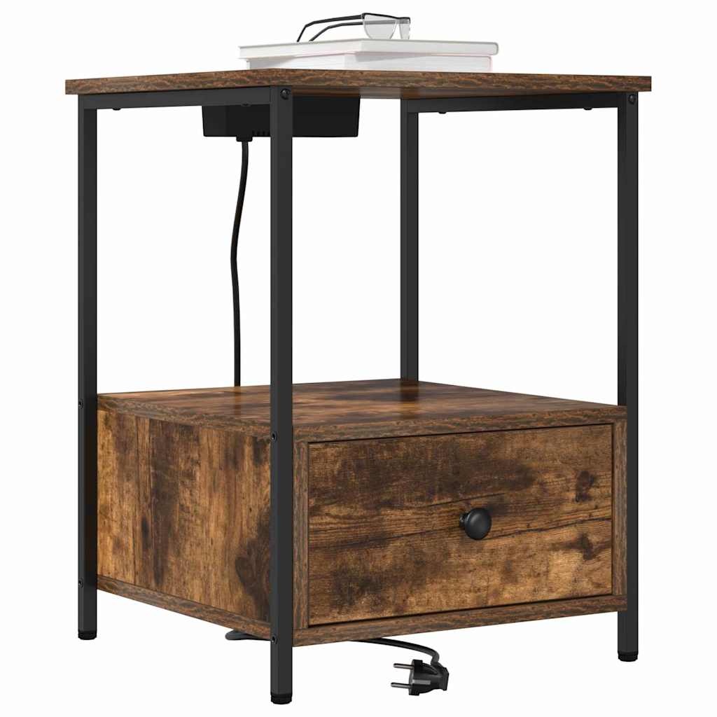 vidaXL Κομοδίνο με συρτάρι 2 pcs Καπνιστό Δρύς 42 x 41 x 56 εκ.