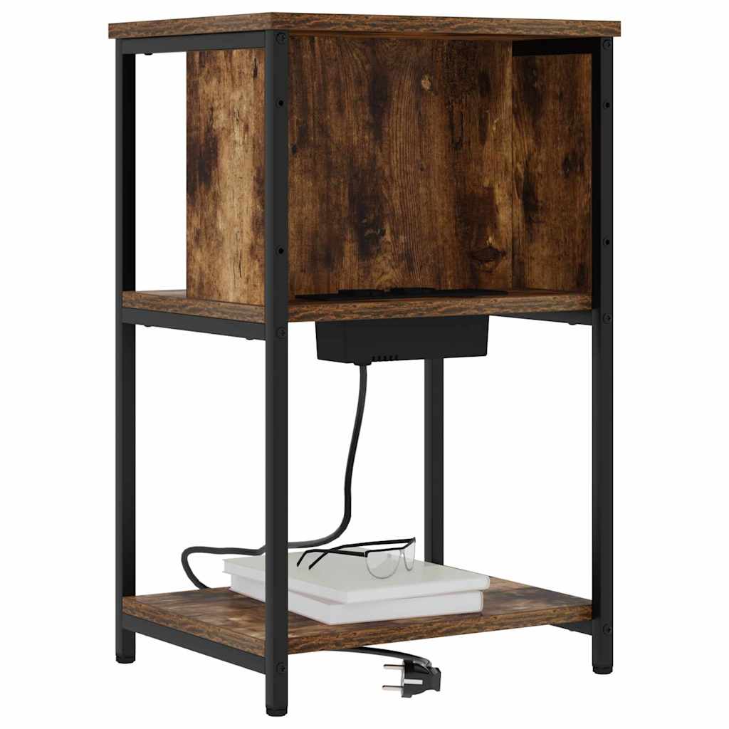 vidaXL Κομοδίνο Καπνιστό Δρύς 38 x 31 x 61 εκ Επεξεργασμένο ξύλο