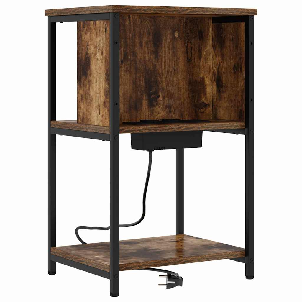 vidaXL Κομοδίνο 2 pcs Καπνιστό Δρύς 38 x 31 x 61 εκ Επεξεργασμένο ξύλο