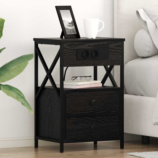 vidaXL Κομοδίνο 2 pcs Μαύρη Οξυά 40 x 31 x 60 εκ. Επεξεργασμένο ξύλο