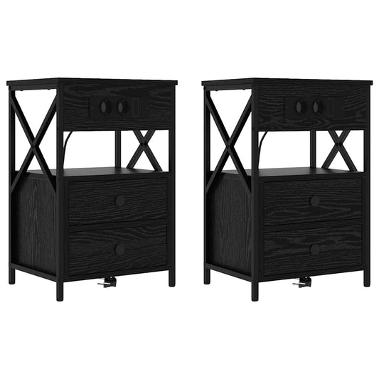 vidaXL Κομοδίνο 2 pcs Μαύρη Οξυά 40 x 31 x 60 εκ. Επεξεργασμένο ξύλο