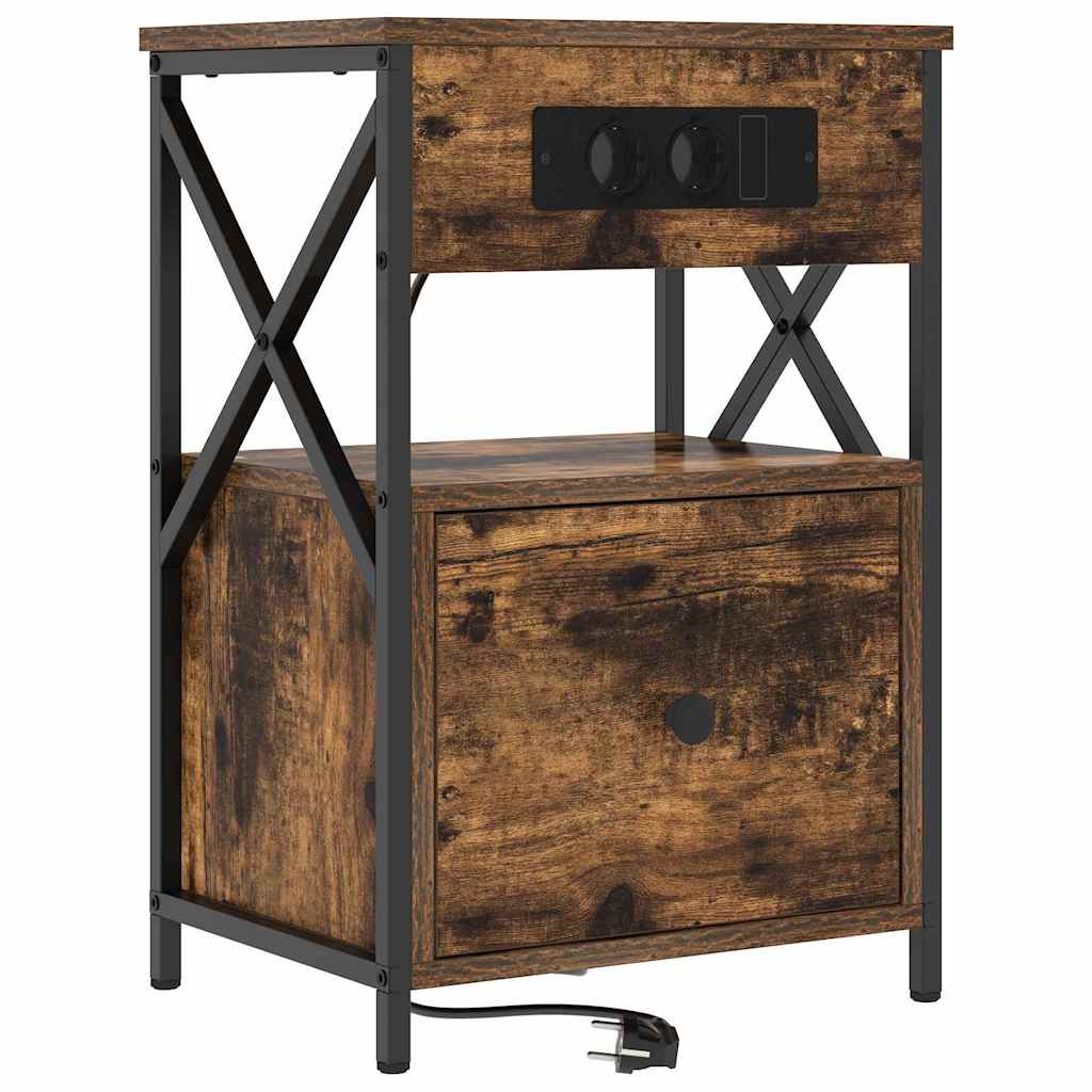 vidaXL Κομοδίνο με συρτάρι 2 pcs Καπνιστό Δρύς 40 x 31 x 60 εκ.