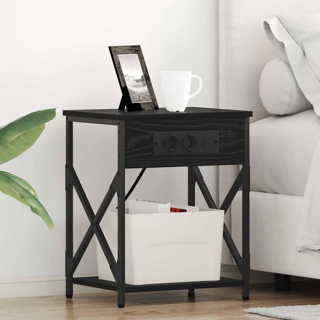 vidaXL Κομοδίνο 2 pcs Μαύρη Οξυά 41 x 31 x 51 εκ. Επεξεργασμένο ξύλο