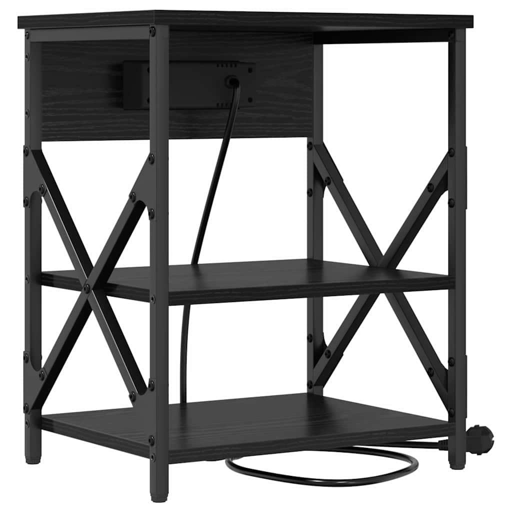 vidaXL Κομοδίνο με ράφι Μαύρη Οξυά 41 x 31 x 51 εκ. Επεξεργασμένο ξύλο