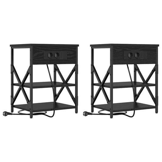 vidaXL Κομοδίνο 2 pcs Μαύρη Οξυά 41 x 31 x 51 εκ. Επεξεργασμένο ξύλο