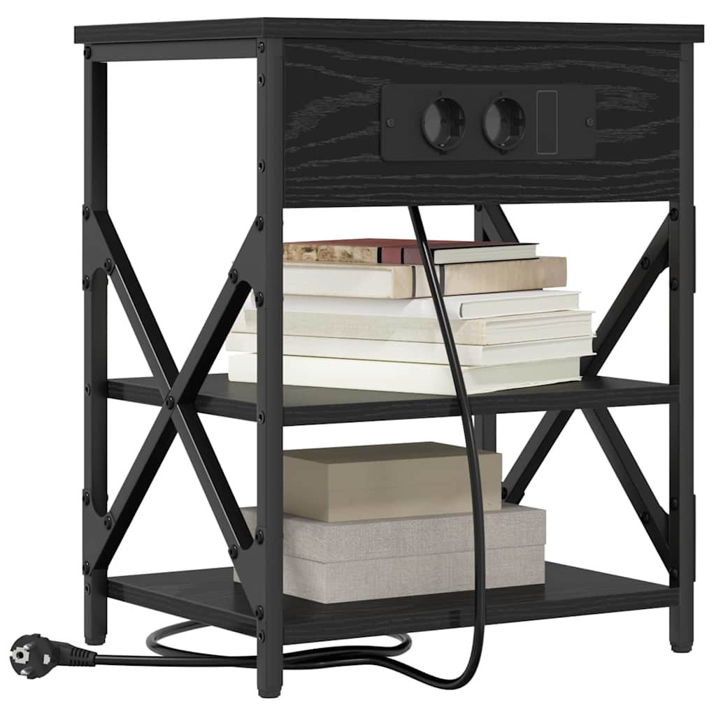 vidaXL Κομοδίνο 2 pcs Μαύρη Οξυά 41 x 31 x 51 εκ. Επεξεργασμένο ξύλο