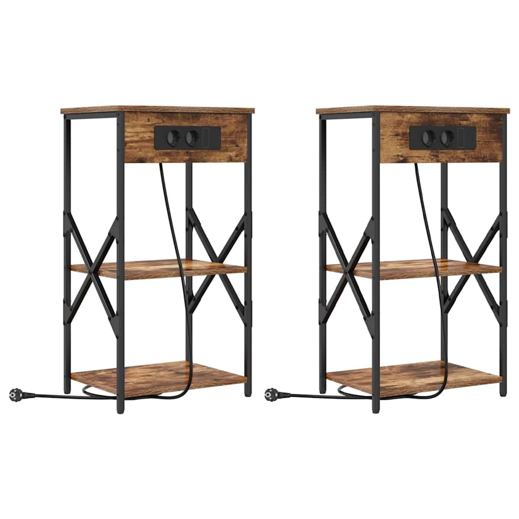 vidaXL Κομοδίνο με ράφι 2 pcs Καπνιστό Δρύς 41 x 31 x 76 εκ.