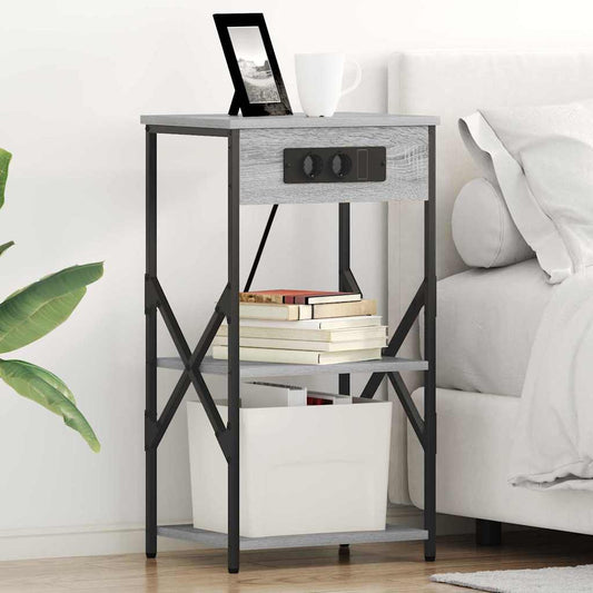 vidaXL Κομοδίνο με ράφι 2 pcs Γκρίζο Σονομα 41 x 31 x 76 εκ.