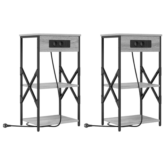 vidaXL Κομοδίνο με ράφι 2 pcs Γκρίζο Σονομα 41 x 31 x 76 εκ.