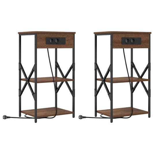 vidaXL Κομοδίνο 2 pcs Καφέ δρυς 41 x 31 x 76 εκ. Επεξεργασμένο ξύλο