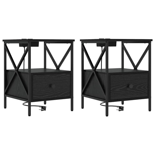 vidaXL Κομοδίνο με συρτάρι 2 pcs Μαύρη Οξυά 41,5 x 40,5 x 55 εκ.