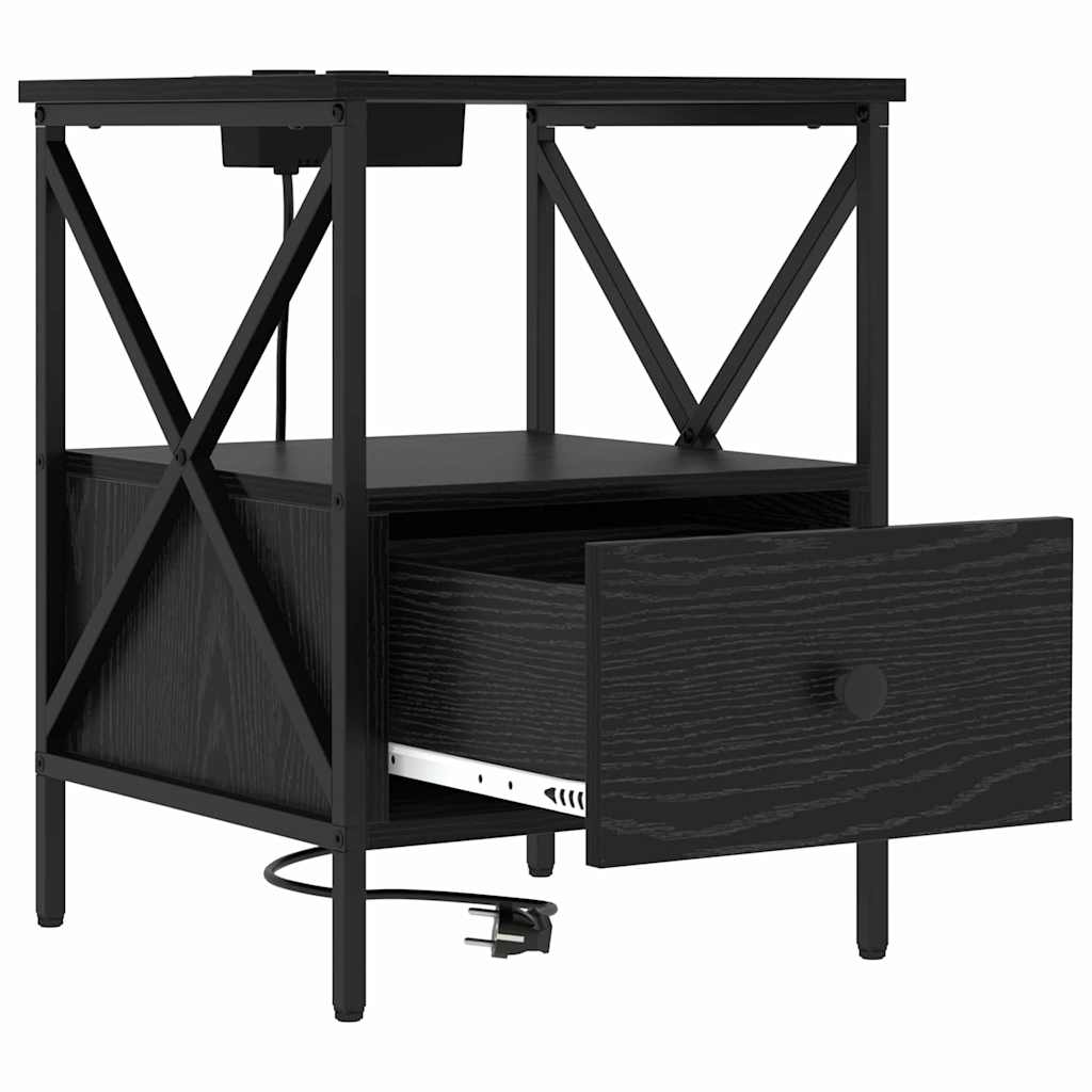 vidaXL Κομοδίνο με συρτάρι 2 pcs Μαύρη Οξυά 41,5 x 40,5 x 55 εκ.