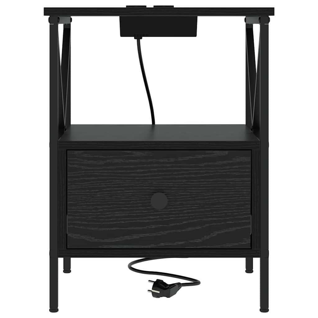 vidaXL Κομοδίνο με συρτάρι 2 pcs Μαύρη Οξυά 41,5 x 40,5 x 55 εκ.