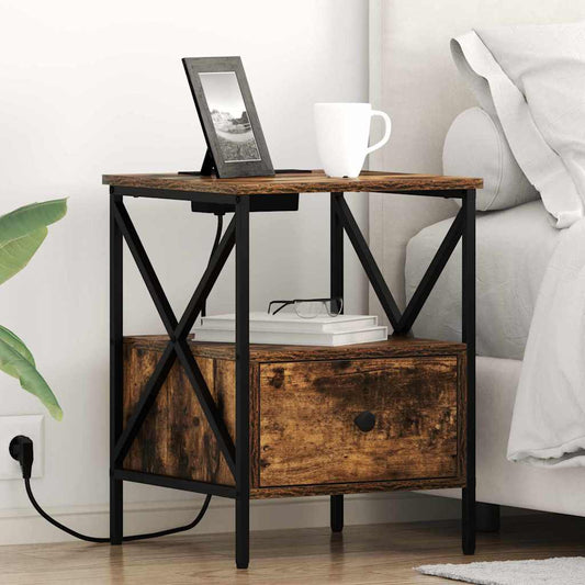 vidaXL Κομοδίνο με συρτάρι 2 pcs Καπνιστό Δρύς 41,5 x 40,5 x 55 εκ.