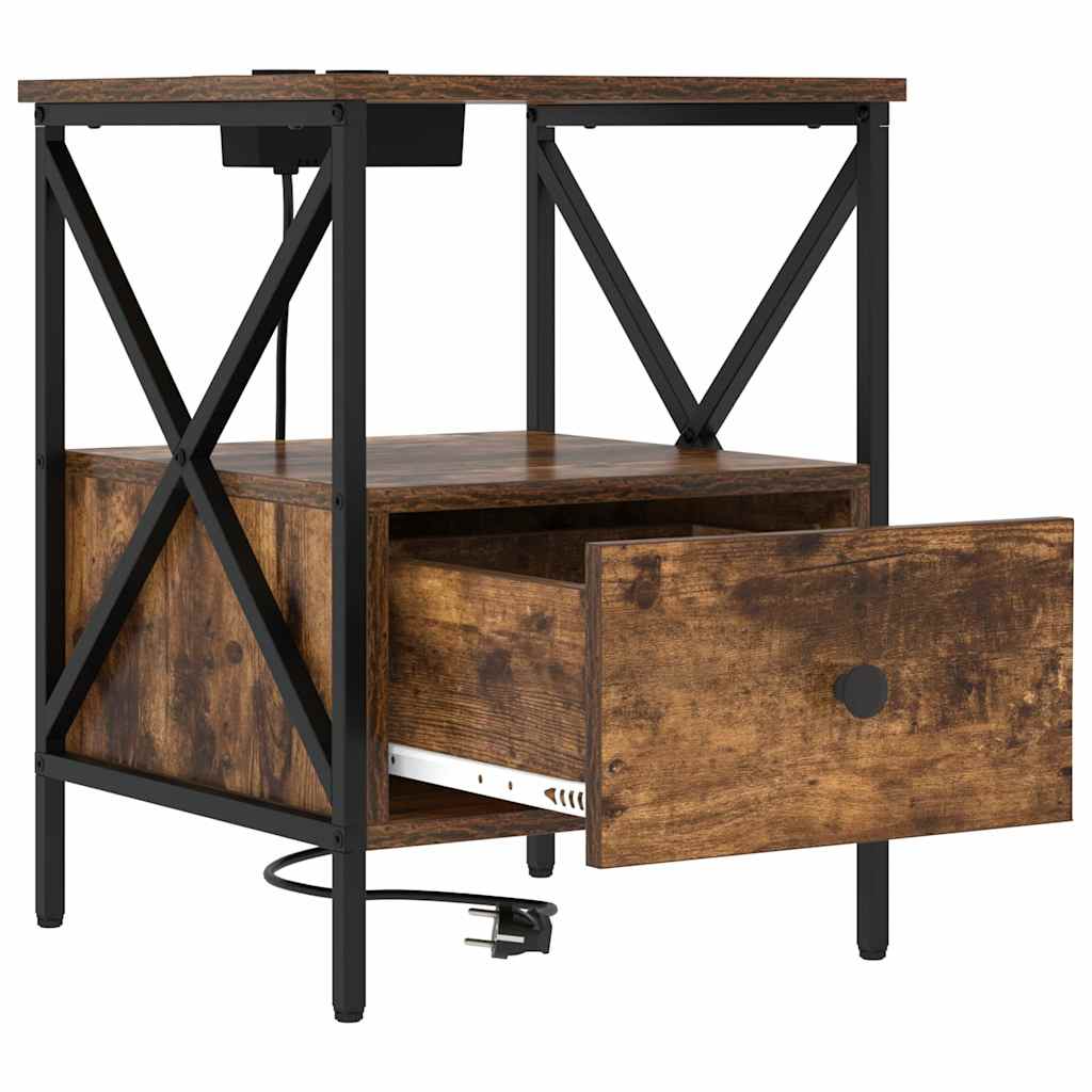 vidaXL Κομοδίνο με συρτάρι 2 pcs Καπνιστό Δρύς 41,5 x 40,5 x 55 εκ.