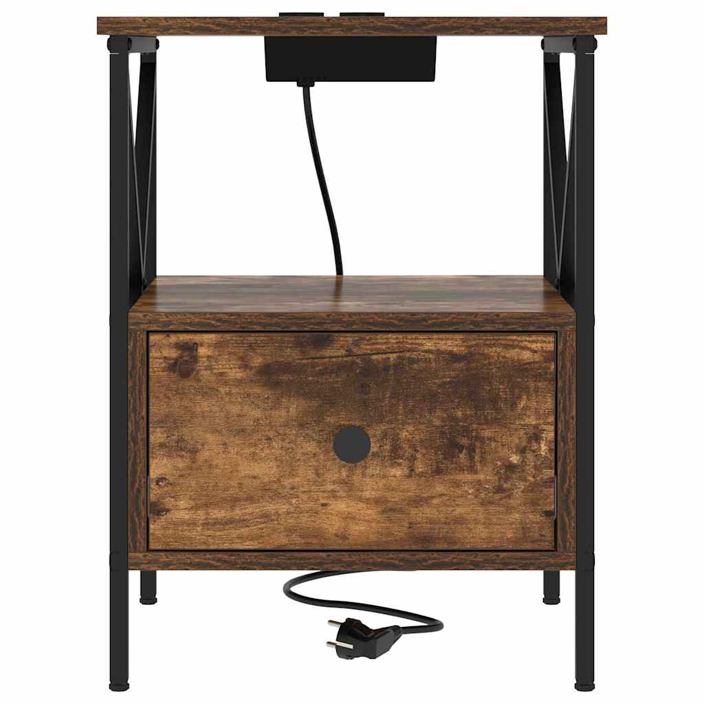 vidaXL Κομοδίνο με συρτάρι 2 pcs Καπνιστό Δρύς 41,5 x 40,5 x 55 εκ.