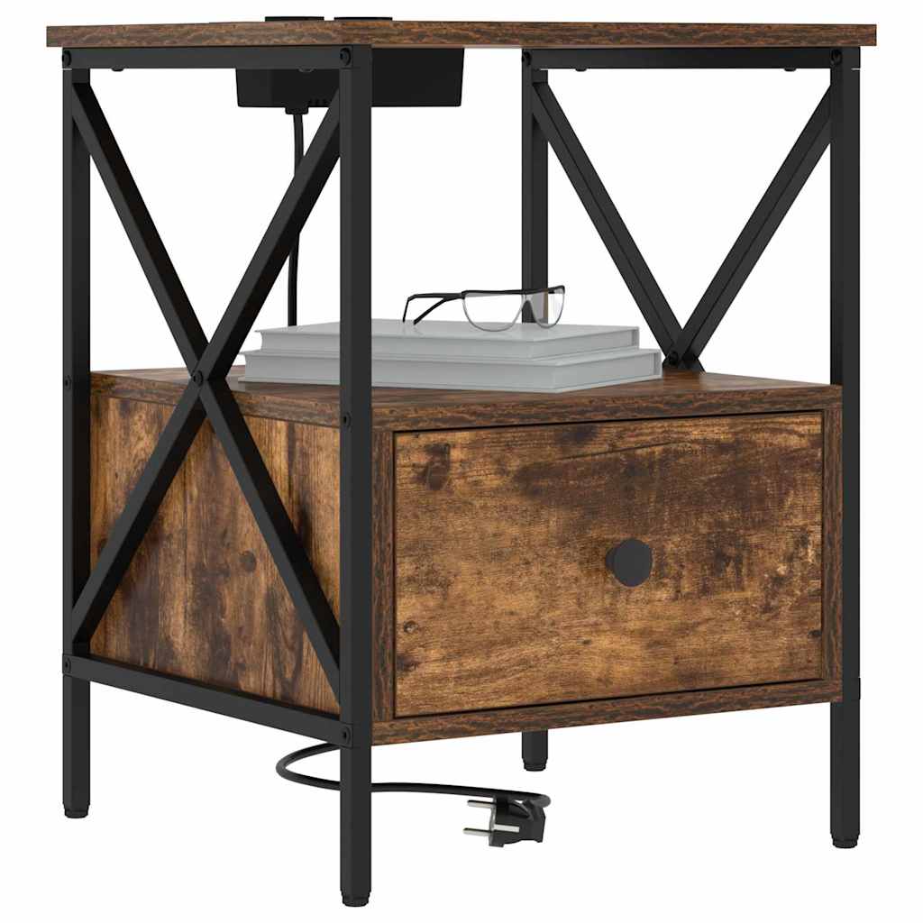 vidaXL Κομοδίνο με συρτάρι 2 pcs Καπνιστό Δρύς 41,5 x 40,5 x 55 εκ.