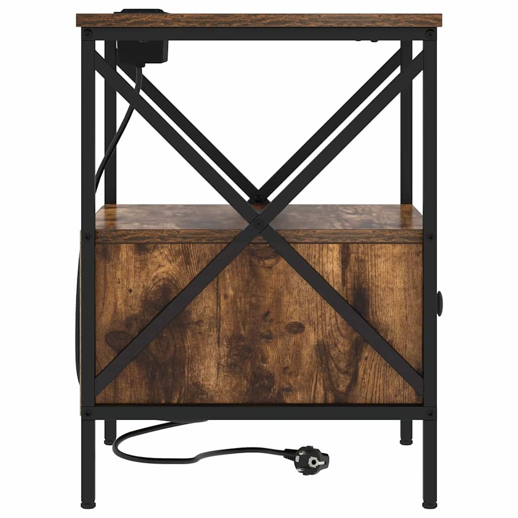 vidaXL Κομοδίνο με συρτάρι 2 pcs Καπνιστό Δρύς 41,5 x 40,5 x 55 εκ.