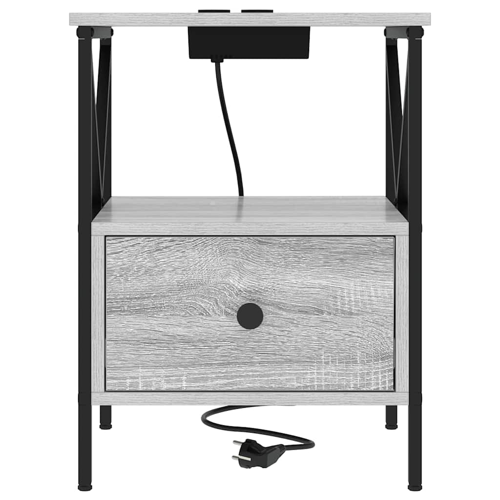 vidaXL Κομοδίνο με συρτάρι 2 pcs Γκρίζο Σονομα 41,5 x 40,5 x 55 εκ.