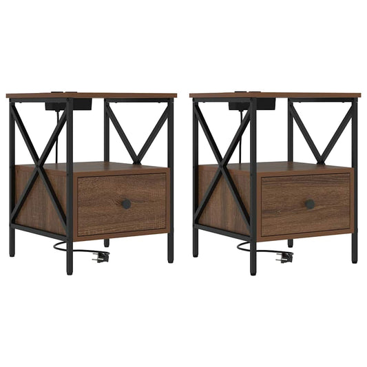 vidaXL Κομοδίνο με συρτάρι 2 pcs Καφέ δρυς 41,5 x 40,5 x 55 εκ.