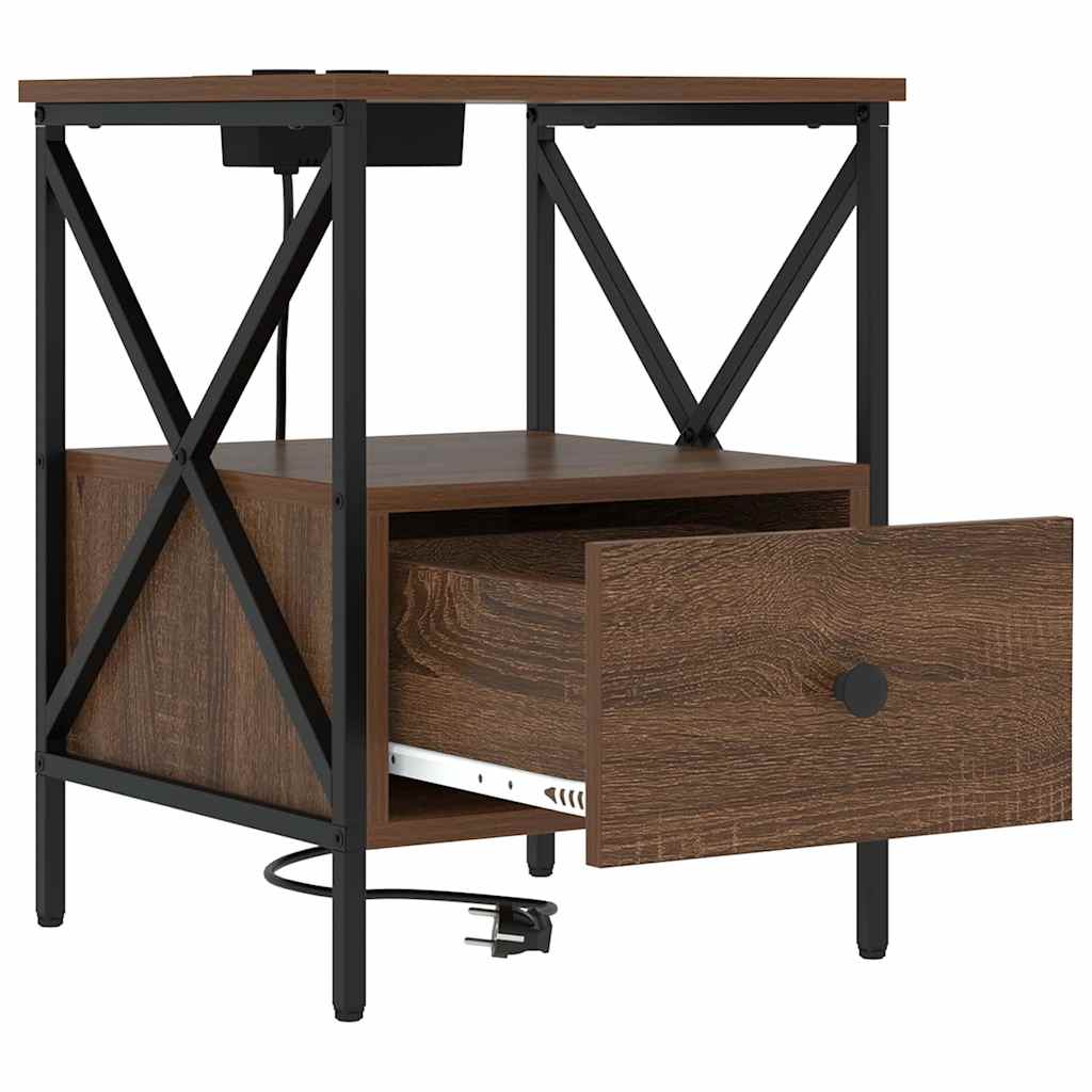 vidaXL Κομοδίνο με συρτάρι 2 pcs Καφέ δρυς 41,5 x 40,5 x 55 εκ.
