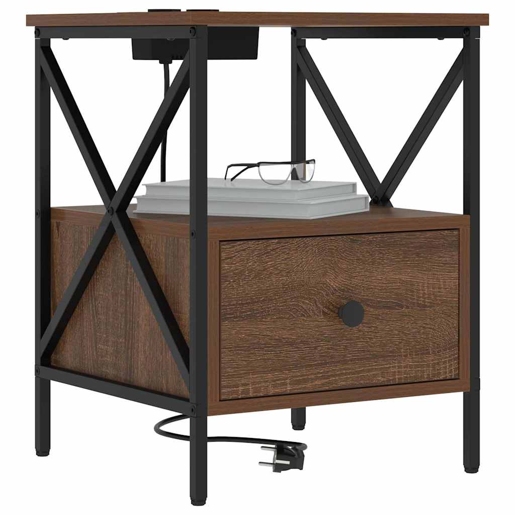 vidaXL Κομοδίνο με συρτάρι 2 pcs Καφέ δρυς 41,5 x 40,5 x 55 εκ.