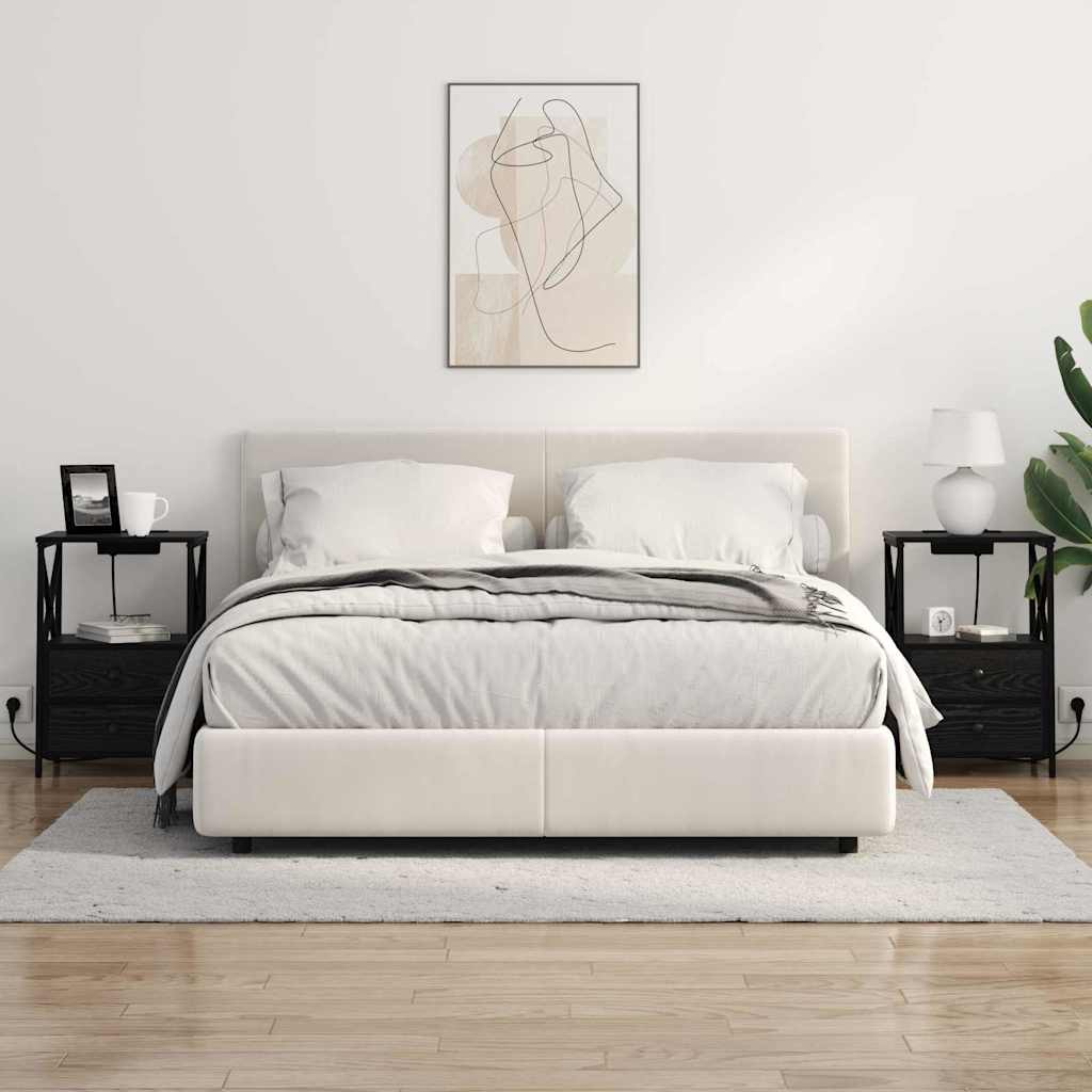 vidaXL Κομοδίνο 2 pcs Μαύρη Οξυά 40 x 31 x 60 εκ. Επεξεργασμένο ξύλο