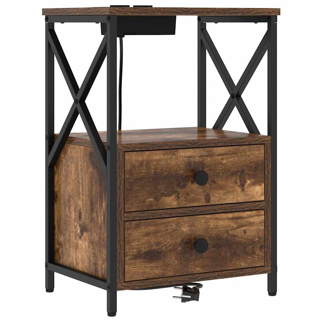 vidaXL Κομοδίνο με συρτάρι 2 pcs Καπνιστό Δρύς 40 x 31 x 60 εκ.