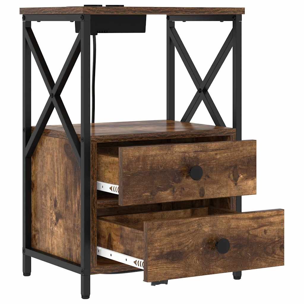 vidaXL Κομοδίνο με συρτάρι 2 pcs Καπνιστό Δρύς 40 x 31 x 60 εκ.