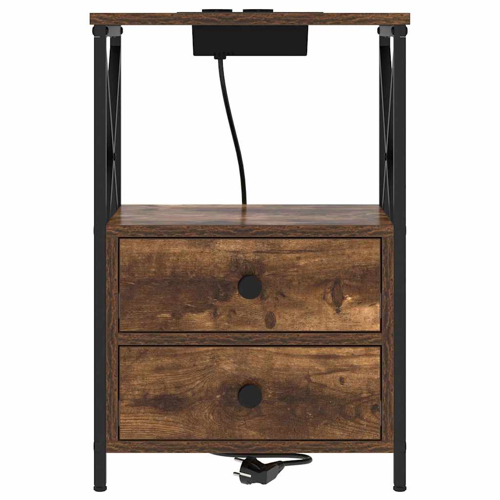 vidaXL Κομοδίνο με συρτάρι 2 pcs Καπνιστό Δρύς 40 x 31 x 60 εκ.