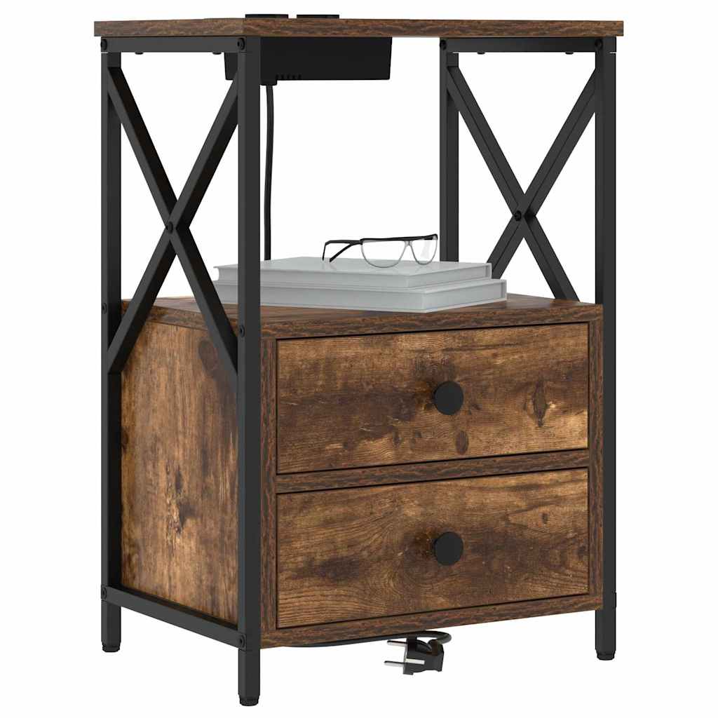 vidaXL Κομοδίνο με συρτάρι 2 pcs Καπνιστό Δρύς 40 x 31 x 60 εκ.