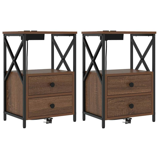 vidaXL Κομοδίνο 2 pcs Καφέ δρυς 40 x 31 x 60 εκ. Επεξεργασμένο ξύλο