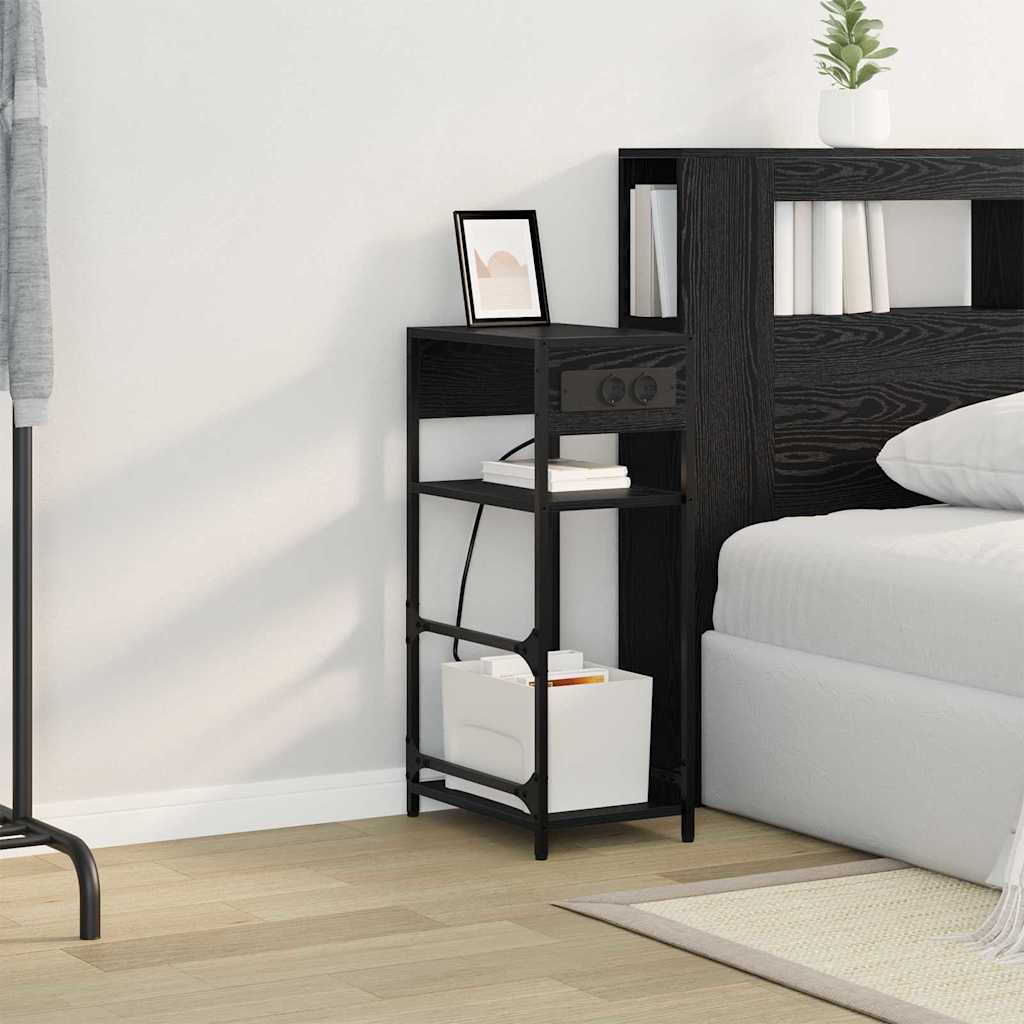 vidaXL Κομοδίνο Μαύρη Οξυά 40 x 27 x 76 εκ Επεξεργασμένο ξύλο