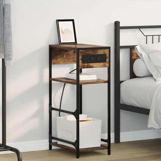 vidaXL Κομοδίνο Καπνιστό Δρύς 40 x 27 x 76 εκ Επεξεργασμένο ξύλο