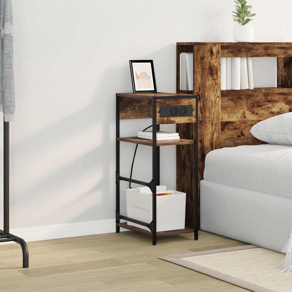 vidaXL Κομοδίνο Καπνιστό Δρύς 40 x 27 x 76 εκ Επεξεργασμένο ξύλο