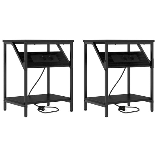 vidaXL Κομοδίνο 2 pcs Μαύρη Οξυά 38 x 30 x 48 εκ. Επεξεργασμένο ξύλο