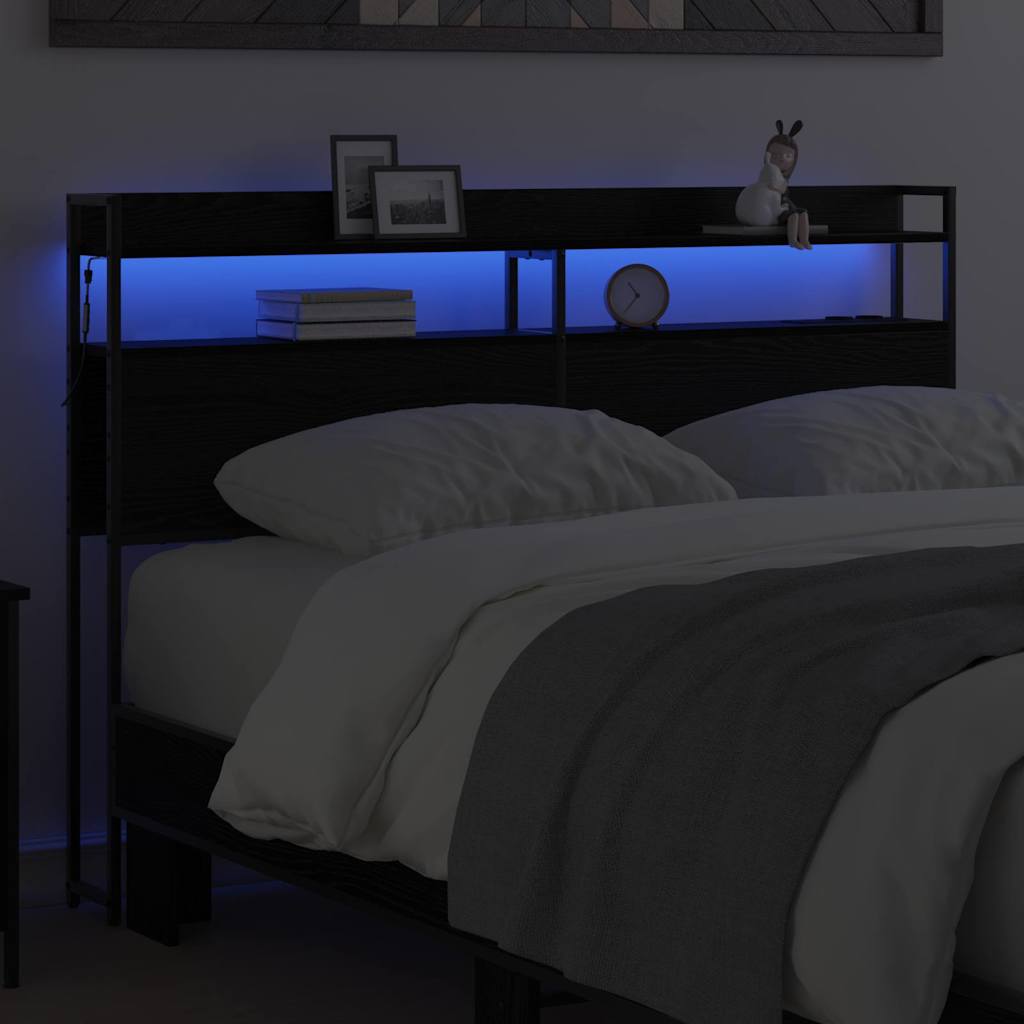 vidaXL Κεφαλάρι με ράφι Μαύρη δρυς 135 cm Επεξεργασμένο ξύλο