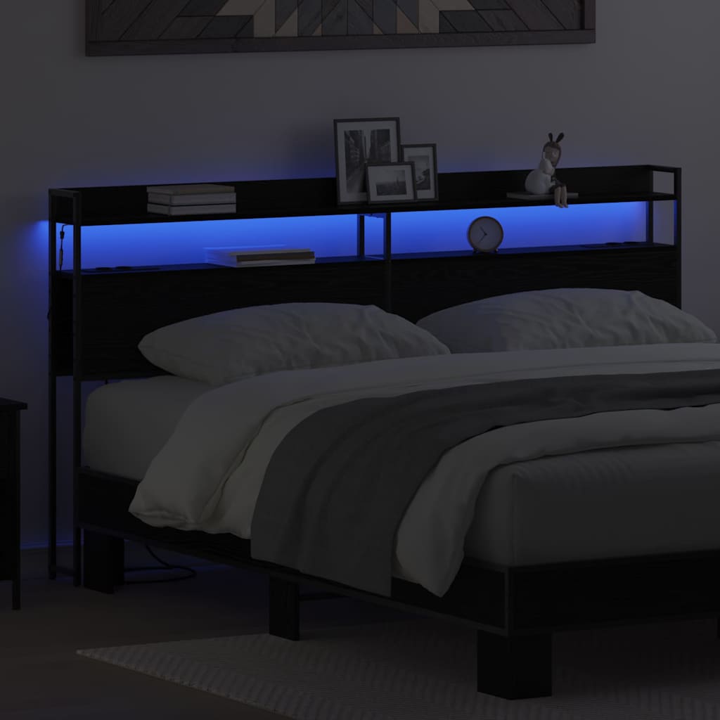 vidaXL Κεφαλάρι με ράφι Μαύρη δρυς 200 cm Επεξεργασμένο ξύλο