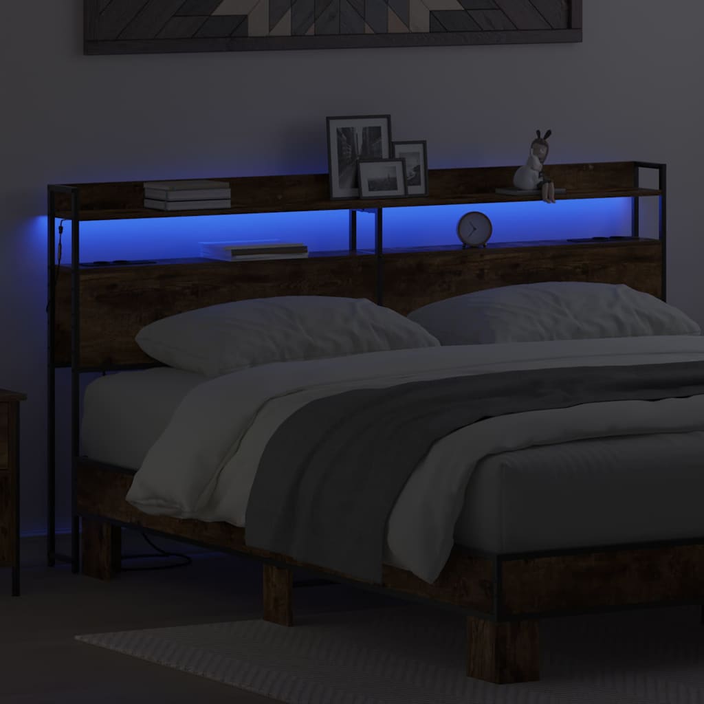 vidaXL Κεφαλάρι με ράφι Καπνιστή δρυς 200 cm Επεξεργασμένο ξύλο