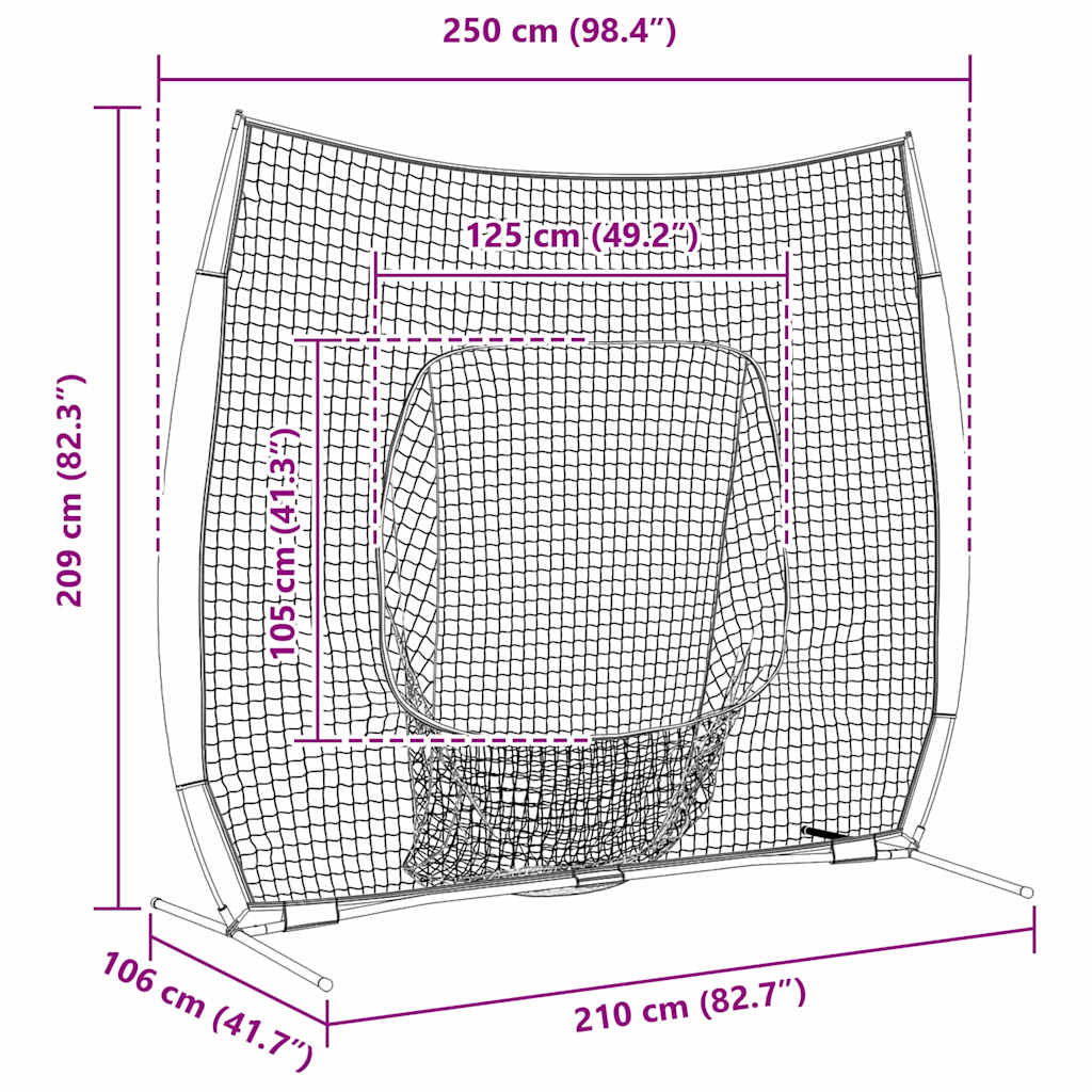 vidaXL Μπέιζμπολ & Σόφτμπολ Μαύρο 250 x 106 x 209 εκ. Πολυεστέρας