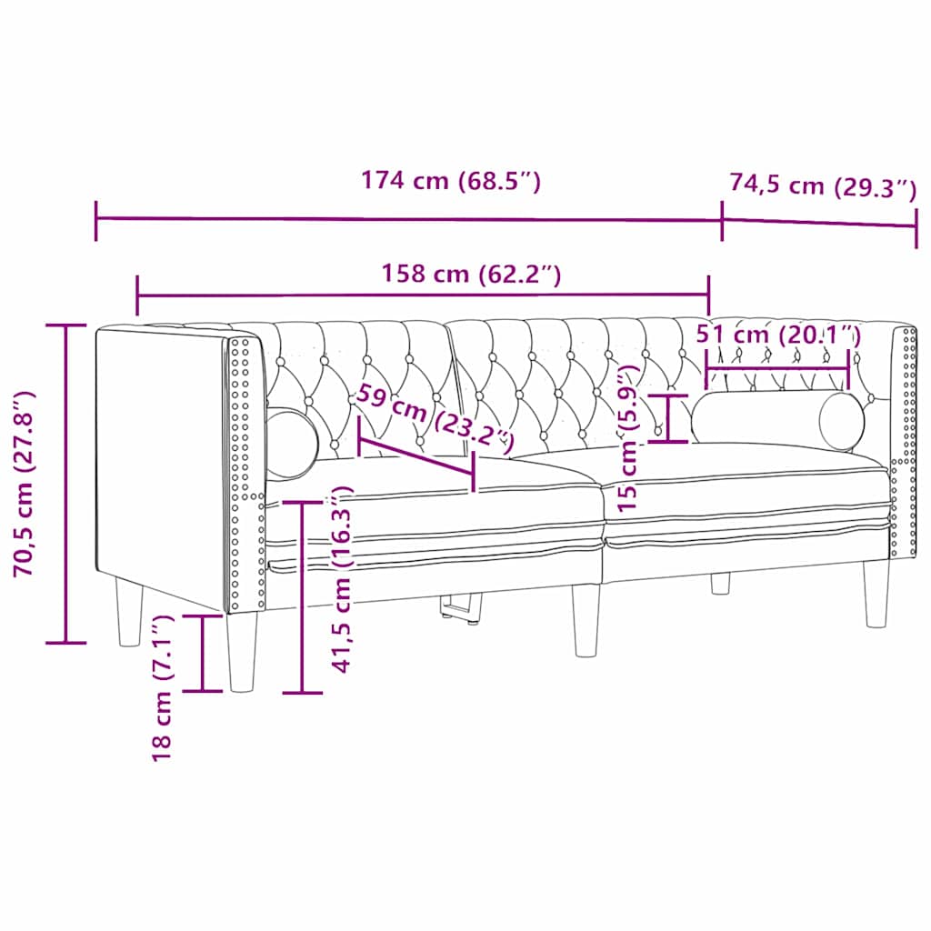 vidaXL Καναπές Μαύρο 174 x 74,5 x 70,5 εκ. Βελούδο