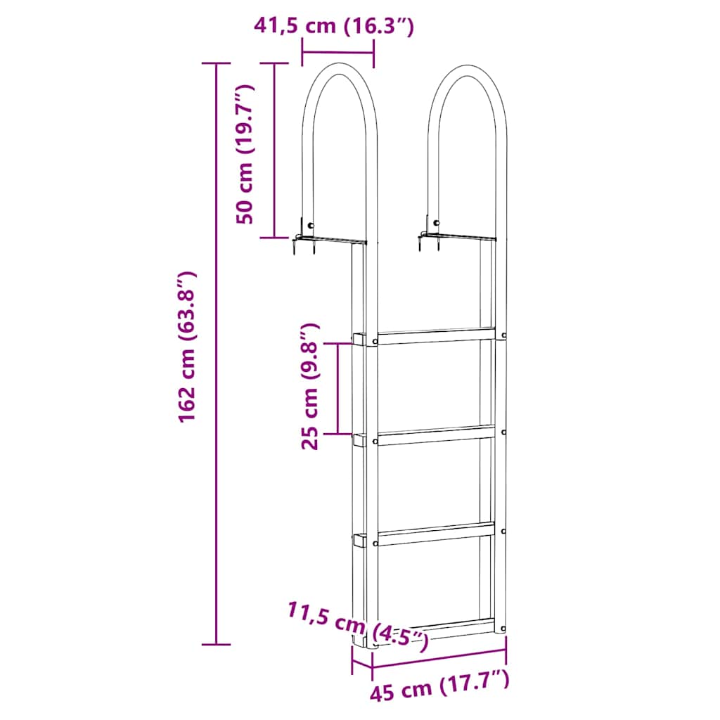 vidaxl Σκάλα ντόκ Ασημί 45 x 11.5 x 162 εκ Αλουμίνιο
