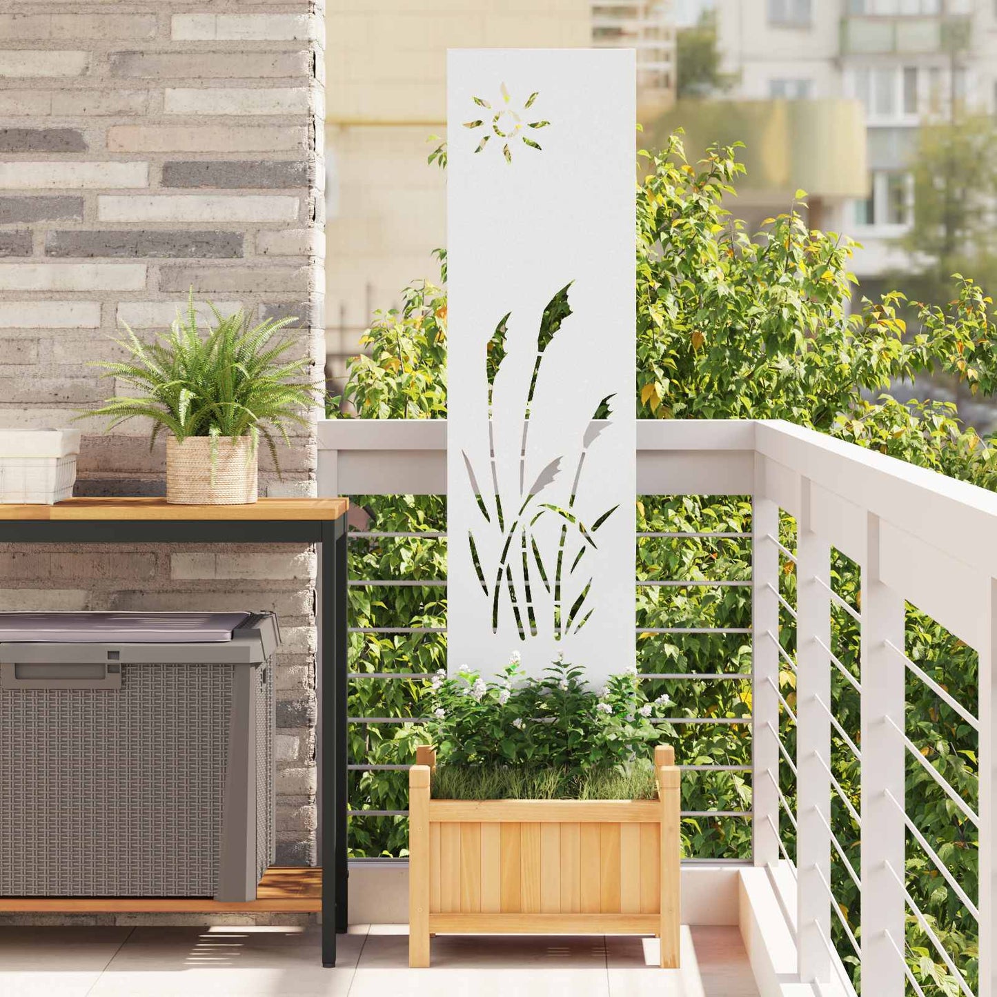 vidaXL Οθόνη Ιδιωτικότητας Κήπου Μαιανδρικό σχέδιο Λευκό 32 χ 140 εκ
