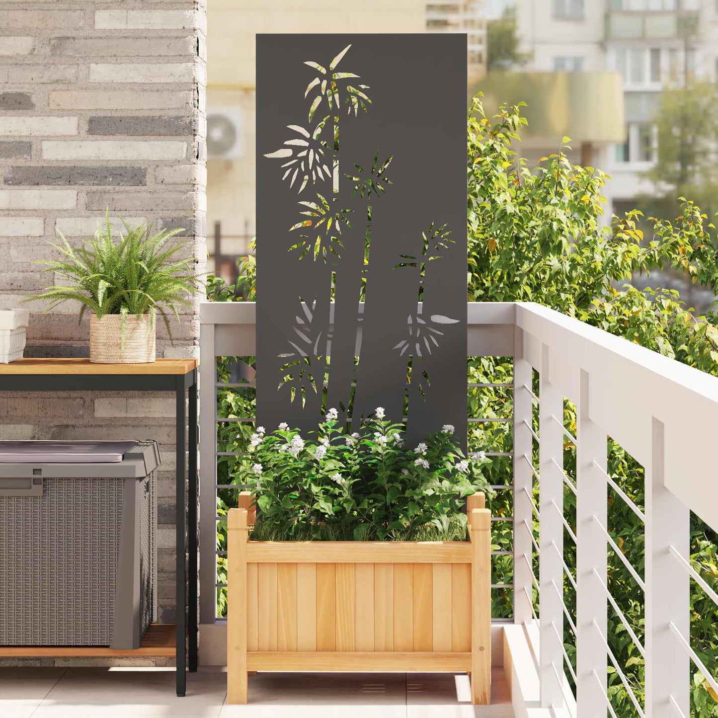 vidaXL Οθόνη Ιδιωτικότητας Κήπου Floral Μαύρο 50 x 140 εκ